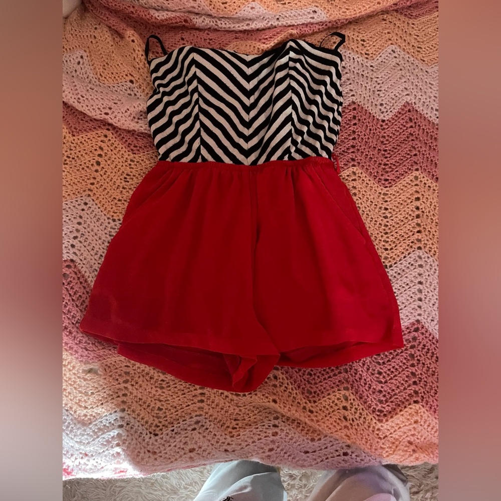 RED, BLACK AND WHITE STRIPED BABYDOLL DRESS